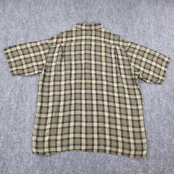 Banana Republic Shirt Mens Large Brown Yellow Plaid Linen Short Sleeve Button Up - Picture 3 of 14